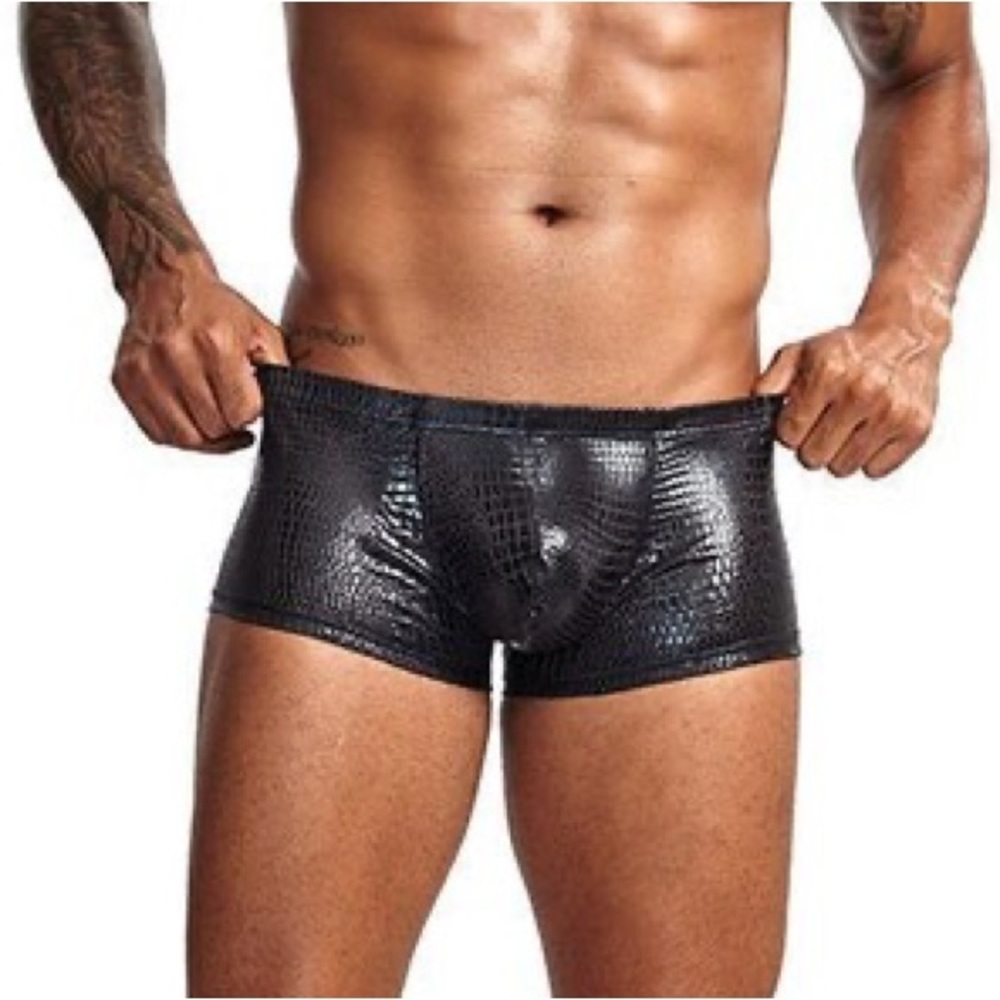 Mens Snake Skin Faux Leather Boxer Shorts Men U Convex Low Waist Male Un…